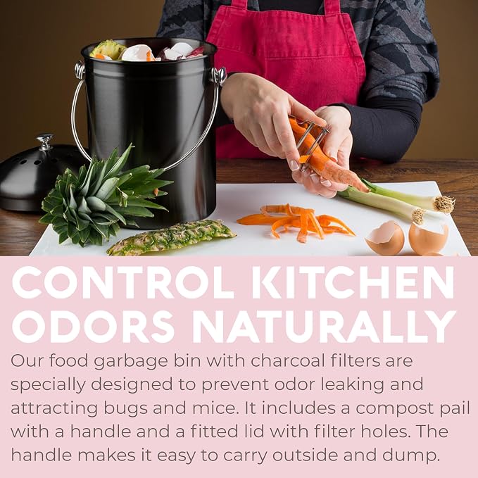 Epica Kitchen Compost Bin for Kicthen Countertops, 1.3 Galllon - Black
