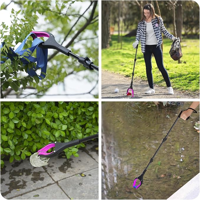 36" Grabber Reacher Tool, Foldable Reacher Grabber Pickup Tool with 360° Rotating Jaw & Two Magnets, Extra Long Trash Picker Upper Grabber, Lightweight Grabbers for Seniors, Pink | 360° Rotating Jaw, Magnetic Tip, Long Hand Grip Pickup Tool, Silicone N...