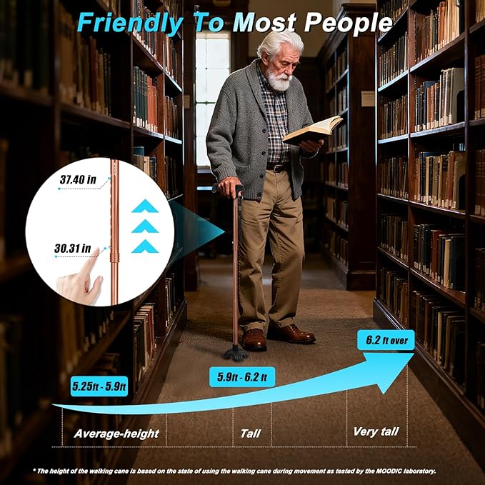 Walking Cane for Men and Women, Extended Grip; Solid Base; Foldable; Adjustable Heights; Lightweight; Free Standing; Portable Canes for Seniors (Orange)