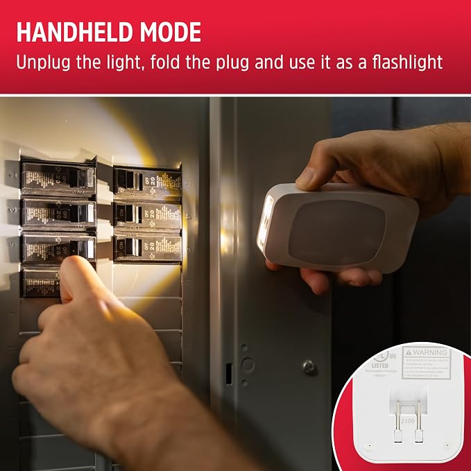 Energizer 4-in-1 LED Power Failure Night Light, 1 Pack, Plug-in, Light Sensing, Auto On/Off, Foldable Plug, Soft White, Emergency Flashlight, Tabletop Light, Hurricane, Storm, Tornado, 38511