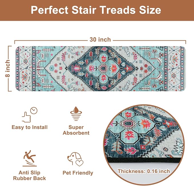 OJIA Non-Slip Stair Treads for Wooden Steps 15PC 30"X8" Indoor Stair Runner | Slip Resistant Stair Rugs Safety Mats for Dogs, Kids & Elders, Rubber Backed Stair Treads Stair Covers