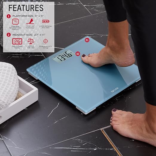Taylor Digital Bathroom Scale for Body Weight, Slate Blue Tempered Glass Platform, 350 lb Capacity, 4 Precision Sensors, Instant-On Technology, 11 x 11 in, 3 Pack