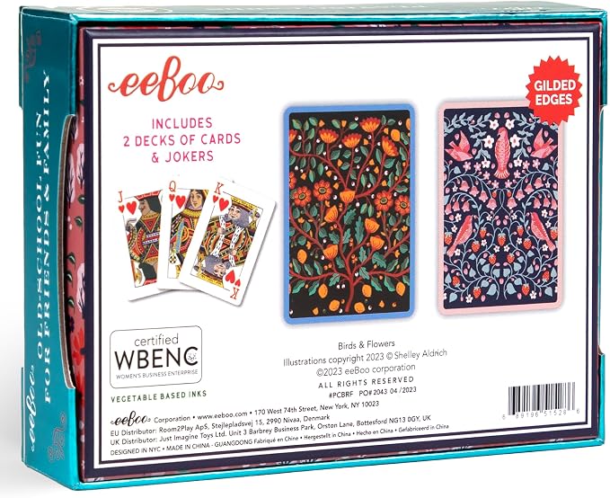 eeBoo Piece & Love: Birds & Flowers Playing Cards - Includes 2 - 52 Card Decks, Traditional Decks with Beautiful Artwork & Gilded Edges