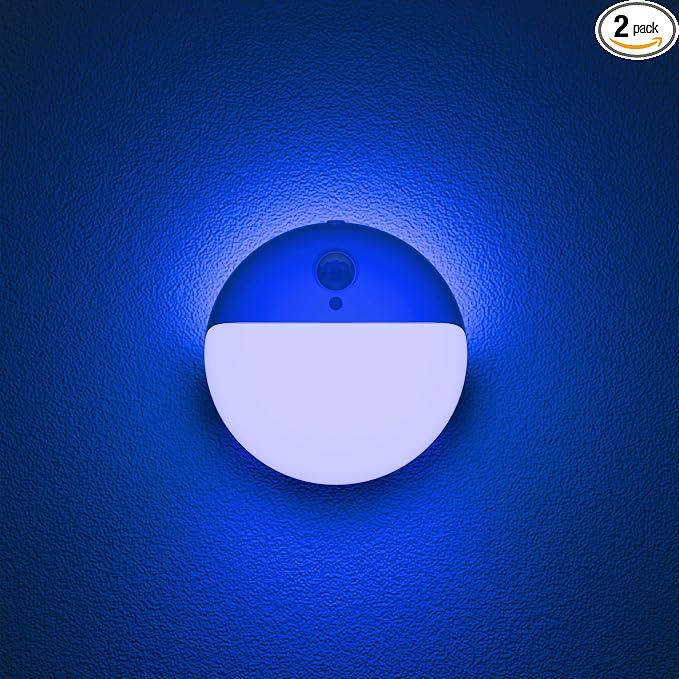 Toilet Light Motion Sensor, Dim Blue Night Light Battery Operated | 2 Pack, 3 Modes, Dimmable 1-10lm, Soft Glow, Motion Activated LED Nightlight, Wireless Stick on Light for Kids, Bathroom