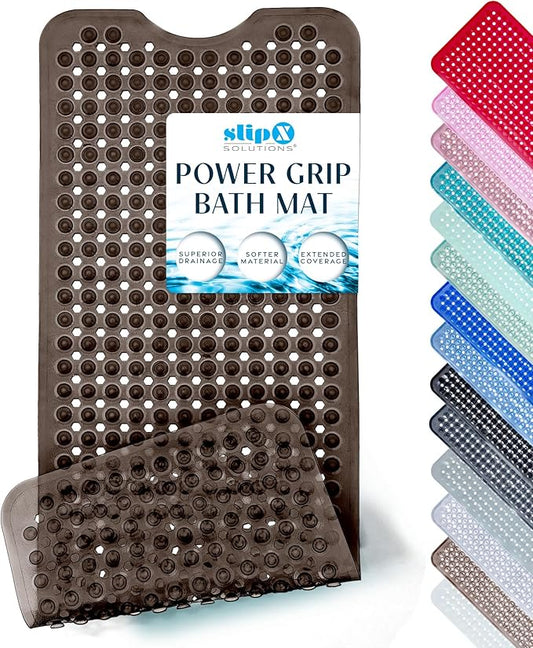 SlipX Solutions Power Grip Bathtub Safety Mat | Precision Grip Technology for Longer, Stronger, & Softer Wet Surface Protection | Clear Bronze 39"x16"