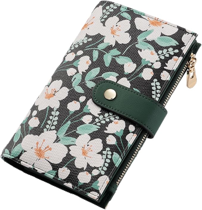 yiijay Womens Wallet RFID Blocking Vegan Leather Trifold Clutch Credit Card Holder Ladies Travel Wallet Purse with Pen Holder