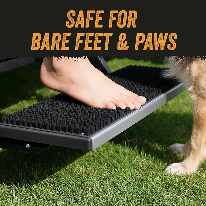 TrailScrubber RV Step Covers, Boot Brush Scrubber Mat for Camper Steps | RV Step Brush & Camper Step Covers, Fits Steps 18.5-22 in Wide, Non Slip Bristle Tread, Hose-off Clean, Straps Included