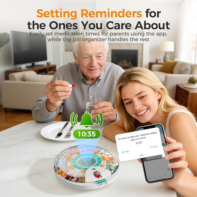 Betife Automatic Pill Dispenser,28-Day Smart Bluetooth Pill Box, Easy Setup | App Support, Pill Case with 6 Alarms & Light Reminder, Electronic Medication Management for Seniors, Monthly Timer Dispenser