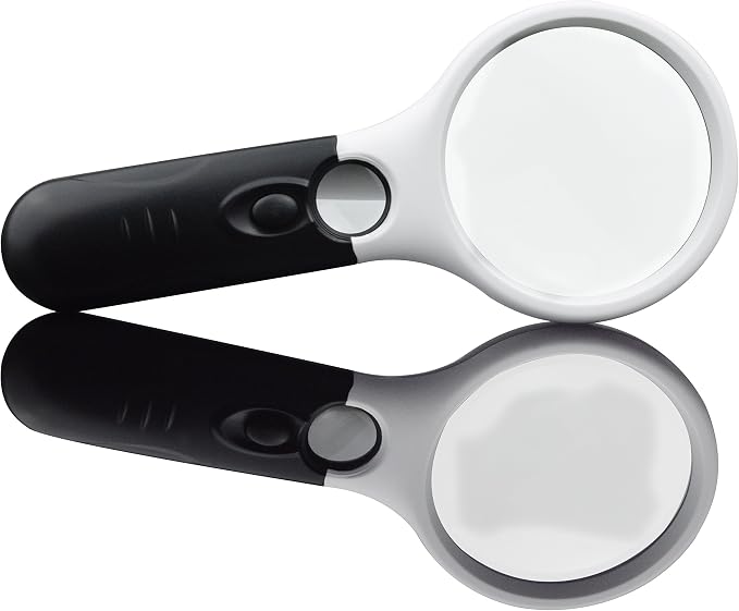 Magnifier 3 LED Light Handheld 3X 45X Glass Magnifier for Reading Jewelry | Portable, with bright white bulbs,for seniors, hobbyists, and repair workers, lightweight non-slip grip, daily tasks