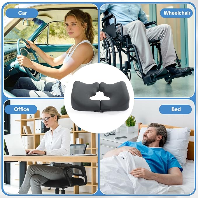 HOMBYS Memory Foam Bed Sore Cushions for Butt,Bedsore Pressure Relief Pillow for Sleeping and Sitting,Cushion for Bed Sores on Buttocks, T Shaped Opening Tailbone Pillow, Patent Pending(Dark Grey)