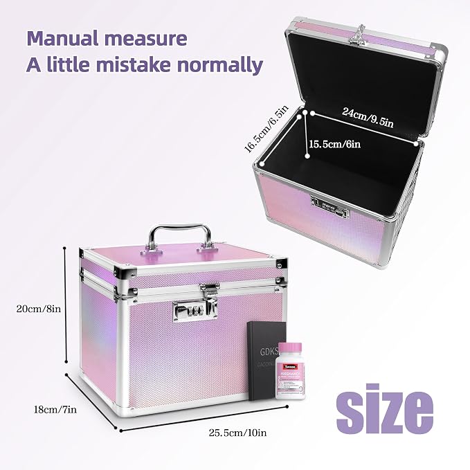 Medication Combination Lock Boxes with Code for Personal Items, Medicine Lockbox for Documents 10 x 7.25 x 7.75 Inches Colorful Aurora