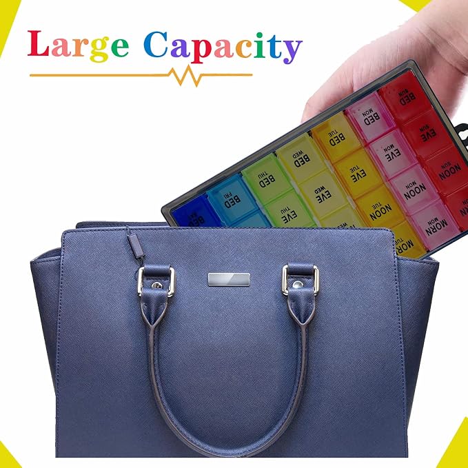 ZVZM Weekly Pill Organizer 4 Times a Day, Large Medicine Organizer, Pill Box 7 Day 28 Compartment, Portable Travel Pill Container Case for Vitamin and Supplement (Color)
