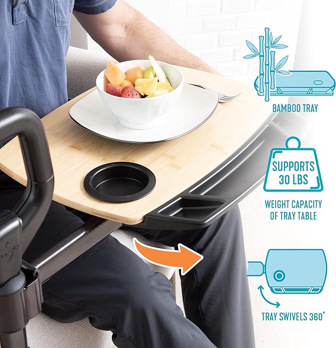 Able Life Tray Table, Adjustable Bamboo TV and Laptop Desk with Ergonomic Stand Assist Safety Handle, Independent Living Aid