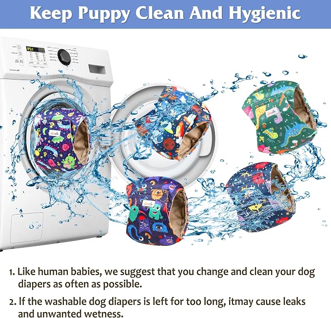5 Pack Male Dog Diapers, Reusable Belly Bands for Male Dogs, High Absorbing, Small Size, Monster Color