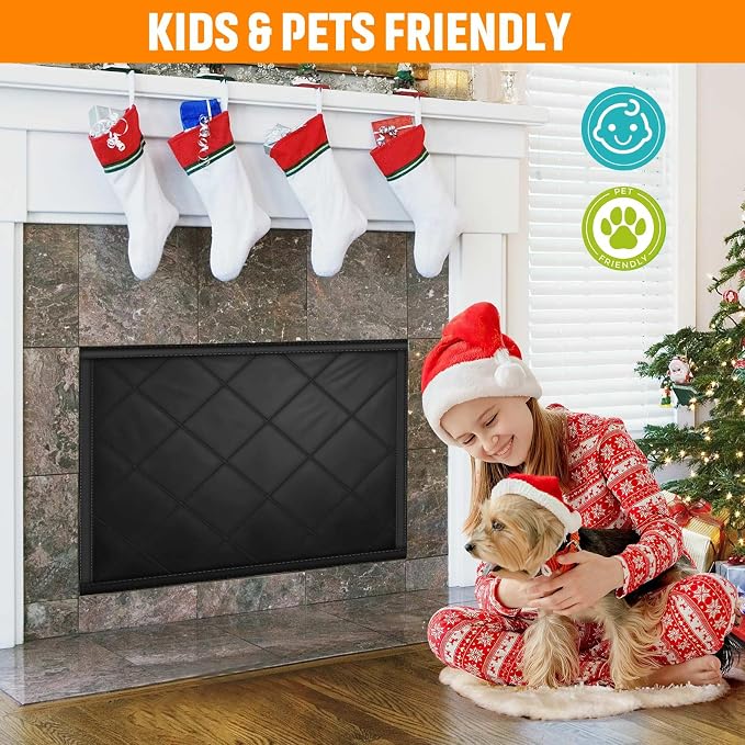 Magnetic Fireplace Draft Cover, Fireplace Blocker Blanket Save Energy, Indoor Fireplace Draft Stopper for Winter Heat Loss and Summer Cooling, Fireplace Insulation Cover for Iron Frame 36 x 30