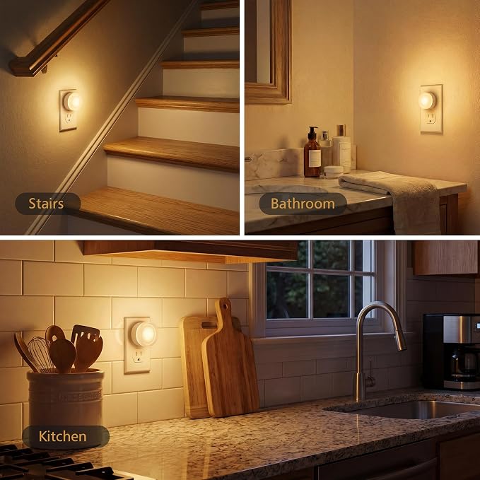 Acrylic LED Night Lights Plug into Wall 2-Pack, Dusk to Dawn Sensor | Soft White 3000K, Energy Efficient, Compact Plug-In Design, Auto On/Off, for Hallway, Bathroom, Bedroom, Kitchen, Kids Room