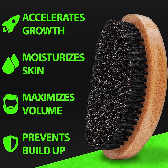 Beard Growth Kit w/GROW XXL Beard Oil/Serum for Facial Hair Growth for Men + 100% Lifetime Replacement First Cut Boar Bristle Brush & 360 Wave Brush for Men - Formulated in America