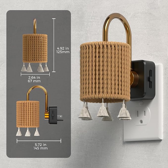 L LOHAS LED Night Lights Plug into Wall, Boho Fabric Cylinder Night Light | 2 Pack Decor Nightlight with Tassel,Dusk to Dawn Sensor,0-100LM Dimmable Vintage Night Lights for Bedroom,Living Room,Hallway