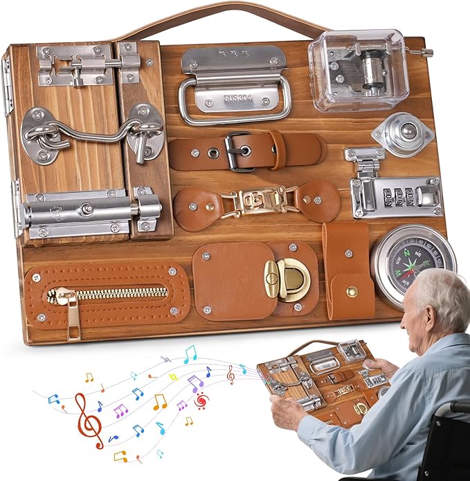 Fidget Busy Board for Adults with Dementia, Calming Activities and Games for Seniors, Dementia Activities for Seniors, Assistance Products Elderly Patients Gift Toys for People with Alzheimers