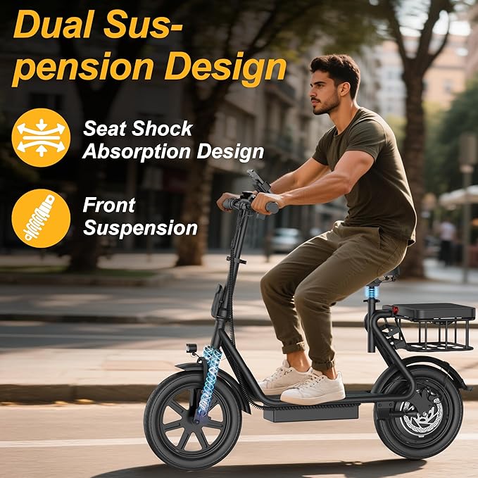 Electric Scooter for Adults, Folding E Scooter with 350W/500W Motor 16-24 Mph Top Speed, Max 15-60 Miles Long Range, 6.5''/8.5''/10''/14'' Solid Tires Commuting Scooters, Dual Brakes, APP