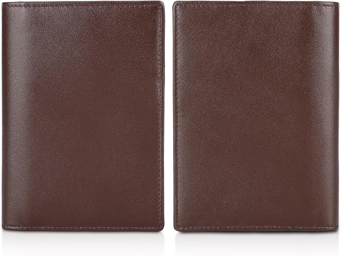 Polare Slim RFID Blocking Leather Passport Holder Travel Bifold Wallet For Men (Coffee)
