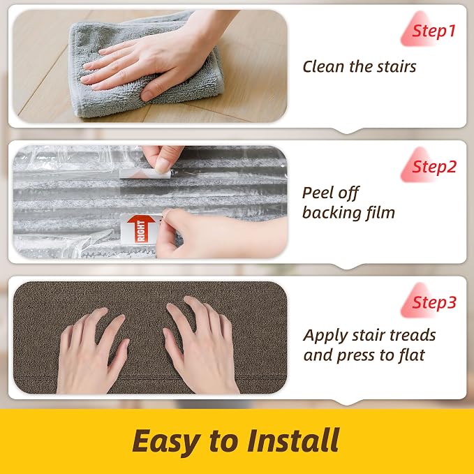 JSEI Non-Slip Stair Landing Rug Mat, 1-Pack 30" X 30", Light Brown | Edging Stair Treads Corner Indoor Stair Runners for Wooden Steps for Kids and Dogs, 100% Polyester, TPE Backing