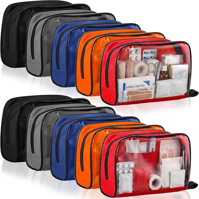 Sosation 10 Pcs 5 Colors First Aid Kit Bag Empty Emergency Medical Kit Accessory Pouches Zippered Portable Travel Medicine Bag with Transparent Window for Home Outdoor Car Supplies,8.7 x 3 x 5.1 Inch