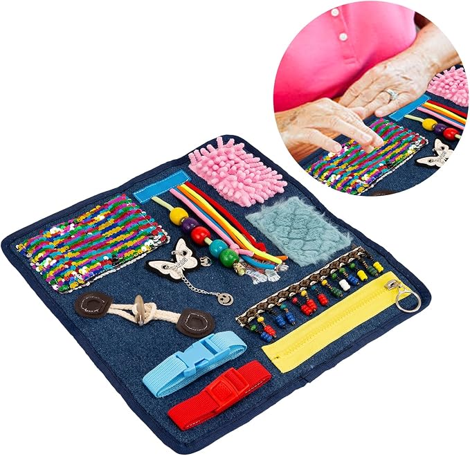 Fidget Blanket for Elderly & Dementia Patients, Sensory Motor Aid Blanket for Memory Loss Seniors, Calming Fidget Products for Alzheimer, Anxiety Relief & Restlessness Reducing Comfort Blanket