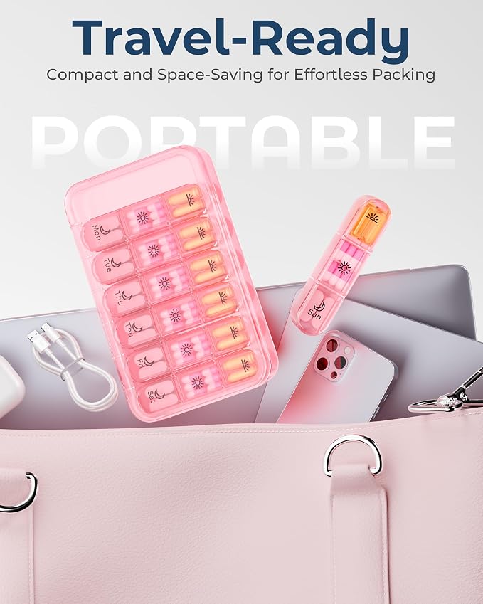 Windtrace Pill Organizer 3X a Day, 7-Day Weekly Compartment | Easy Track, Durable, 3D Labels, BPA-Free, Stylish, Travel-Friendly, 7-Day Capacity, Cute Pattern