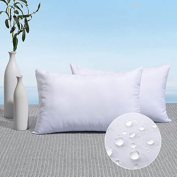 MIULEE Pack of 2 12x24 Inch Outdoor Pillow Inserts | Water-Resistant Decorative Premium Lumbar Pillow Stuffer Sham for Porch Swing Couch Sofa Cushion Patio Furniture