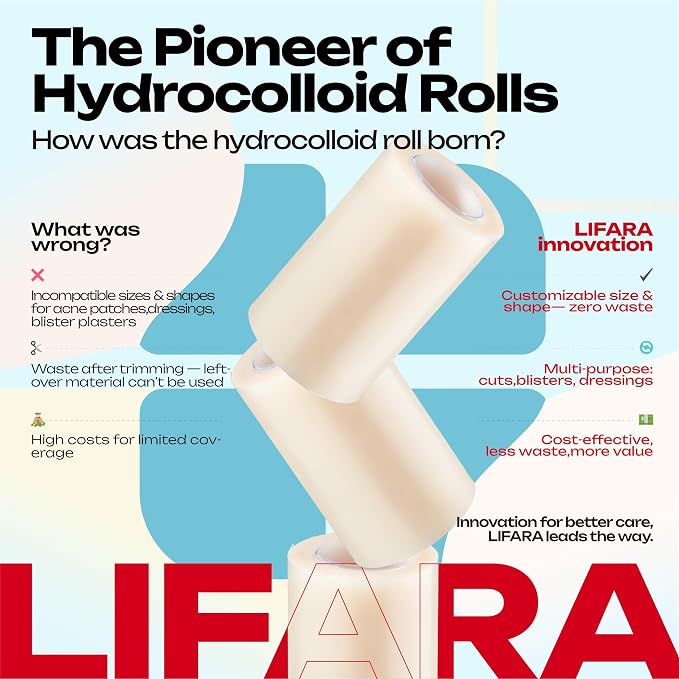 LIFARA Hydrocolloid Roll for Wound Care - Cut-to-Size, Hydrocolloid Patch Bandages with Self-Adhesive, Ultra Absorbent & Waterproof, First Aid Kit Essential (19.7mil/ 0.5mm Thickness, 3in*5ft)