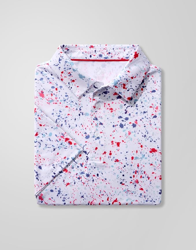 Obla Mens Golf Polo Shirts Short Sleeve Dry Fit Performance Moisture Wicking Casual Print Collared Golf Shirts for Men