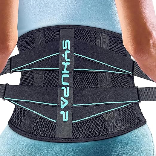 SYXUPAP Back Braces for Lower Back Pain Relief with 6 Stays, Breathable Back Support Belt for Men/Women for work, Anti-skid lumbar support belt with 16-hole Mesh for sciatica, Blue