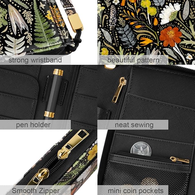 Family Passport Holder Wallet RFID Blocking Document Organizer | PU Leather Mulit-purpose Travel Wallet Credit Cards Case for Women Men, Dried Floral