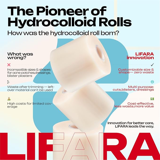 LIFARA Hydrocolloid Roll for Wound Care - Cut-to-Size, Hydrocolloid Patch Bandages with Self-Adhesive, Ultra Absorbent & Waterproof, First Aid Kit Essential (19.7mil/ 0.5mm Thickness, 3in*10ft)