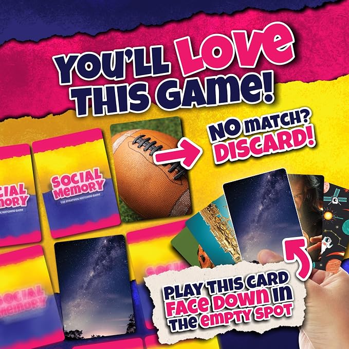 Social Memory - Strategic Twist On Classic Memory Game! Great for Grandkids, Engaging Matching Cards for Families and Kids. Perfect for 2-5 Players and Family-Friendly Fun