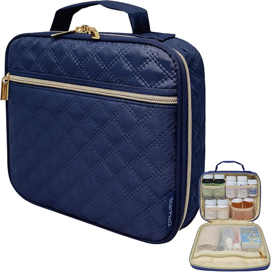 Medium Pill Bottle Organizer, Medicine Bag, Case, Carrier for Medications, Vitamins, and Medical Supplies - Travel Medicine Organizer Home Storage Med Bag - Ultrasonic Navy (Without Lock)