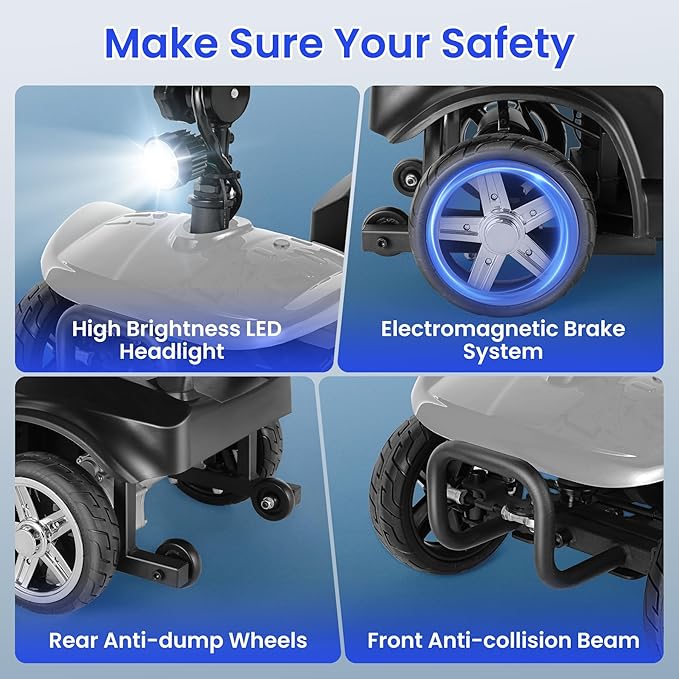 Wooken Mobility Scooters for Seniors, Adults, 4 Wheels Foldable Powered Mobility Scooter 264 lbs All Terrain, Compact Heavy Duty Electric Powered Wheelchair with Seat for Travel, Smart Safety System