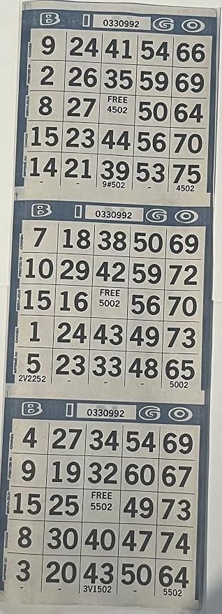 The Ticket Gurus-3 on Bingo Paper Game Cards - 500 Sheets - 4 Inch by 12 Inch Size (Blue)