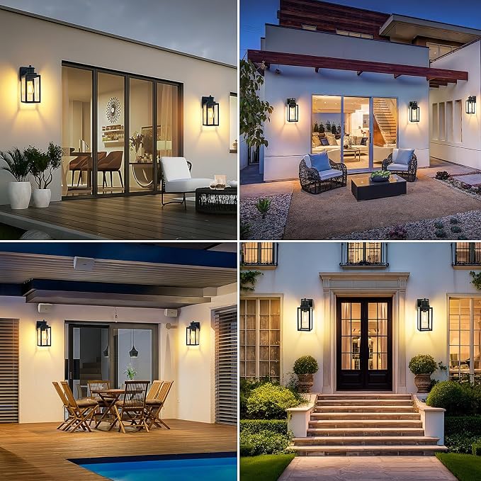 2-Pack Outdoor Wall Lights, Black Porch Light with Seeded Glass | Waterproof, Rust-Resistant, Durable Metal, Easy to Install, Ideal for Front Door, Garage