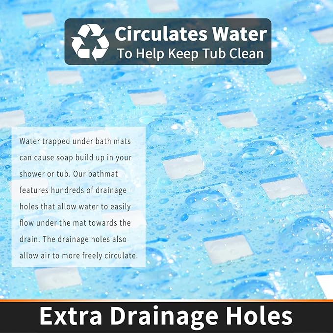 Yimobra Non Slip Bath Mat, Super Strong Suction Cups,34.5"x15.5"Long Tub Mat with Drain Holes, Machine Washable Fast Draining Shower Mats, Bathroom Essentials,Clear Blue