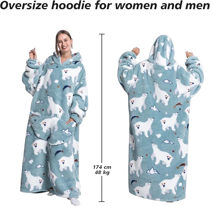 Blanket Hoodie, Long Hooded Blanket Sweatshirt as Birthday Gifts for Women Men, Long Wearable Blanket for Women Men.