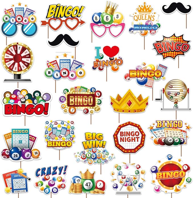 Bingo Photo Booth Props Decorations-Bingo Game Night Party Themed Champion Birthday Carnival Events Favors Supplies Birthday Photography Backdrop Decorations（25PCS）