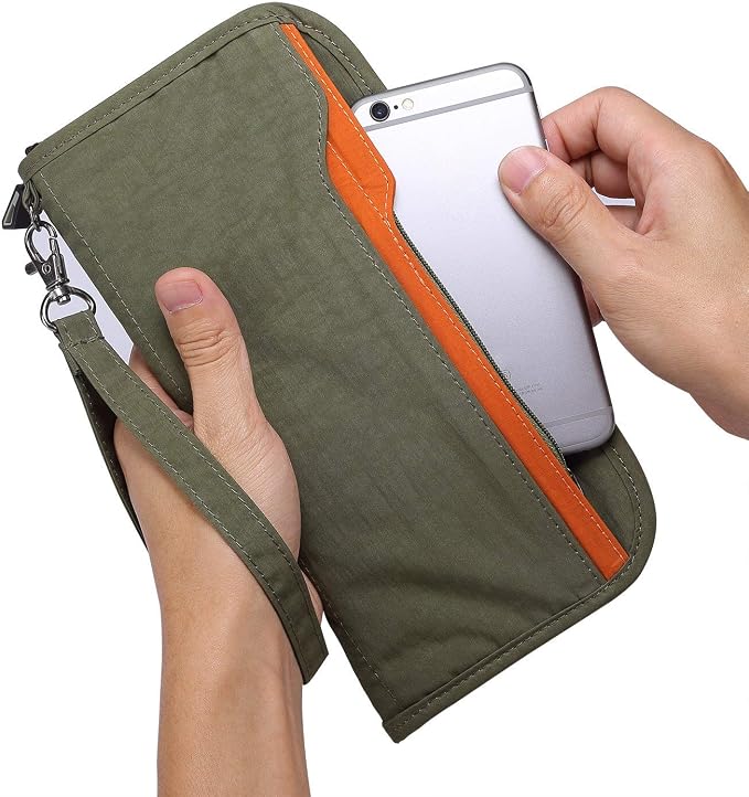 Passport Holder Family RFID Passport Wallet, Passport Holder Women/Men, Travel Wallet Documents Organizer Zipper Case with Removable Wristlet Strap, Travel Essentials for Flying