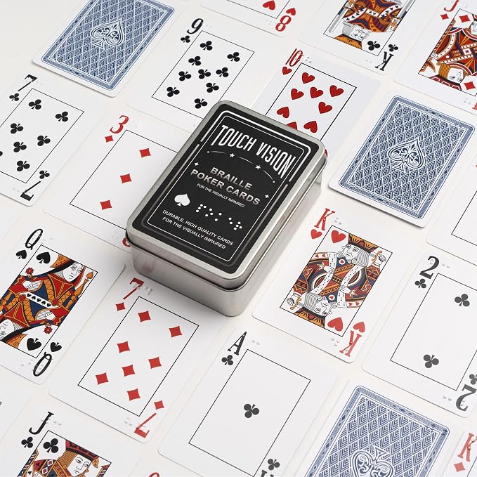 Braille Playing Cards for Visually Impaired - Large Print Tactile Poker Cards, 2.4x3.4 Inches, Sturdy Plastic for Blind Adults & Family Games