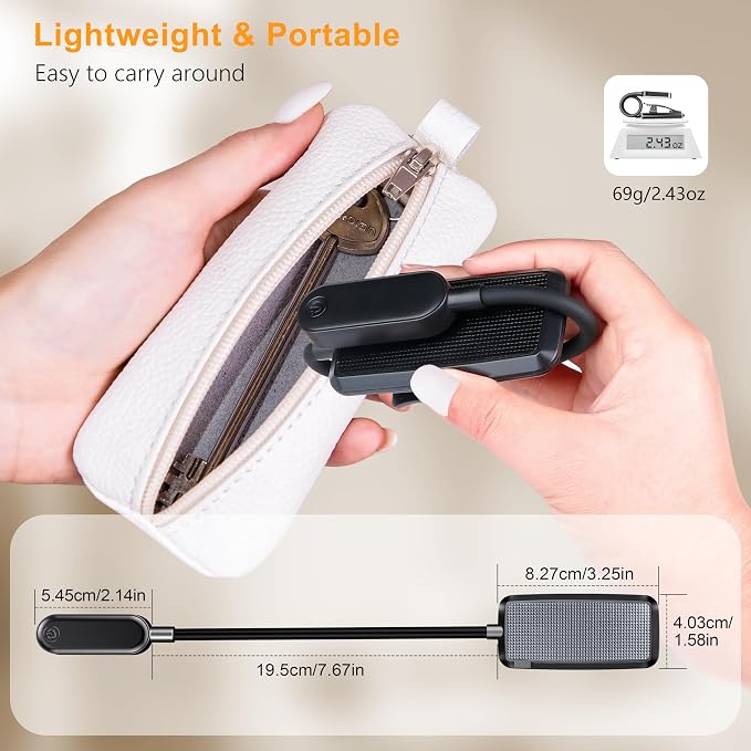 Gritin 16 LED Rechargeable Book Light for Reading in Bed | Eye Caring 3 Color Temperatures,Stepless Dimming Brightness,80 Hrs Runtime,Lightweight Flexible Clip on Light for Book Lovers