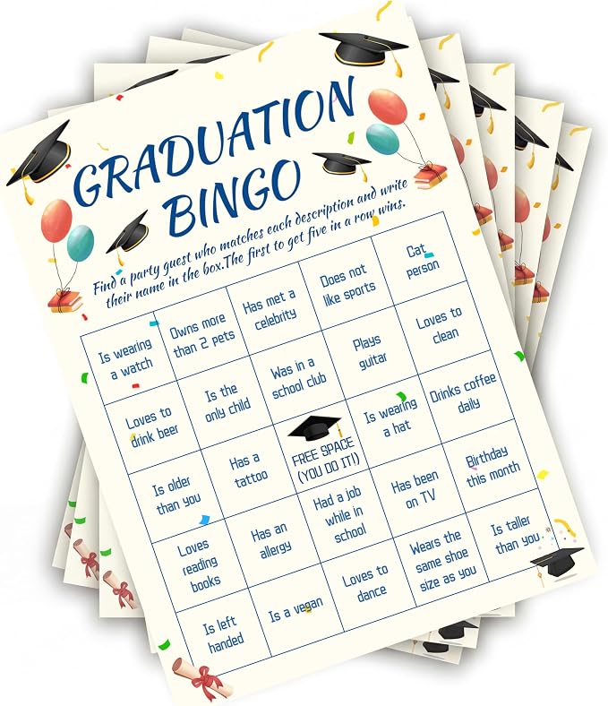 30PCS 2026 Graduation Party Game Cards, Graduation Bingo Game, Senior High School & College Graduation Party Favors-DH02