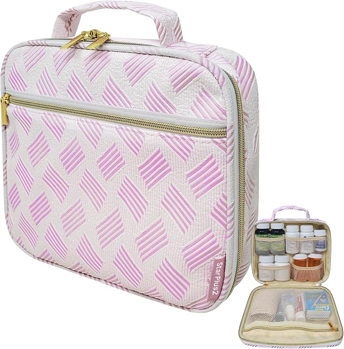 Medium Pill Bottle Organizer, Medicine Bag, Case, Carrier for Medications, Vitamins, and Medical Supplies - Travel Medicine Organizer Home Storage Med Bag - Jacquard Purple (Without Lock)