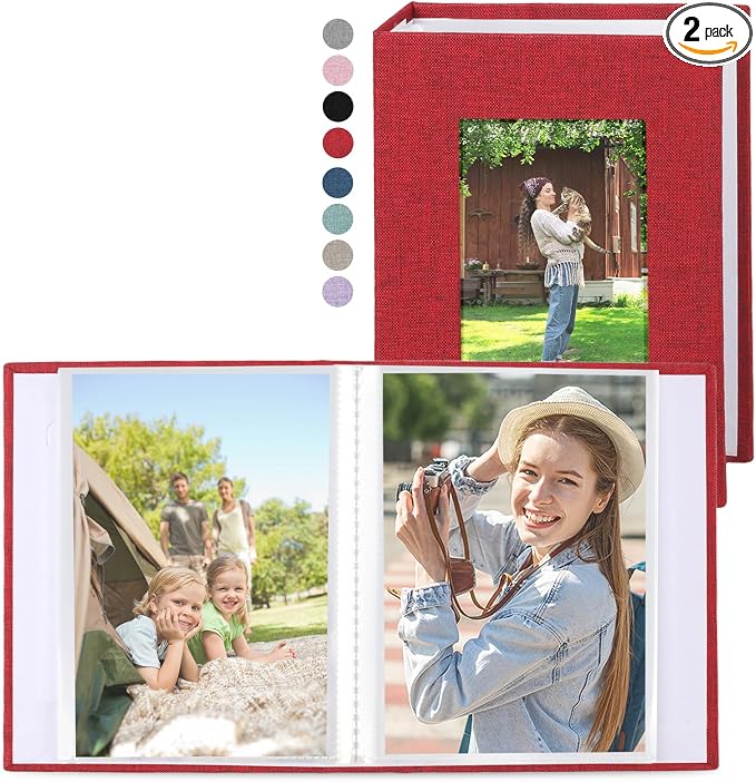 vivinin 2 Pack Photo Album 5x7, Linen Cover Photo Book, Small Photo Album Book for 36 Pockets Hold 72 Pictures, Picture Book for Photos Family Anniversaries Baby Vacations (Red)