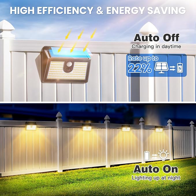 [6 Packs] Solar Motion Sensor Outdoor Lights, Super Bright Solar Lights Outdoor Waterproof, 3 Lighting Modes Security Wall Light for Outside Walking Dog Fence Backyard Deck Garden Door Step Garage